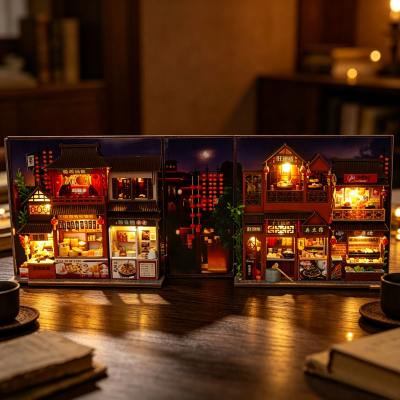 Diy Wooden Book Nook Kit Shelf Insert - Zestaw do samodzielnego wykonania miniaturowego domku