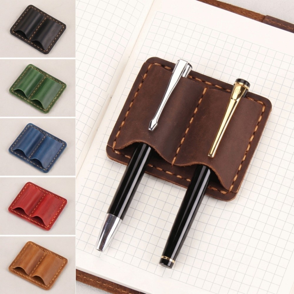 Vintage Leather Journal Notebook - Podwójny skórzany uchwyt na długopis w