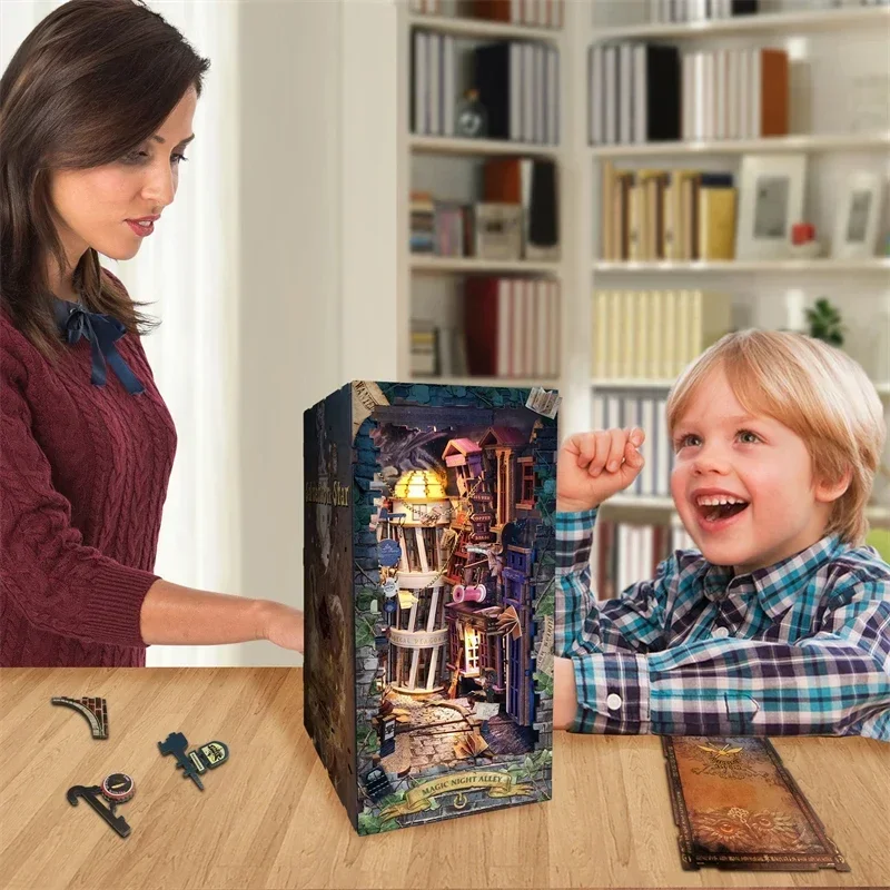 Retro DIY Magiczna Ulica Nocna – Diy Wooden Book Nook Kit Shelf Insert recenzja i cena